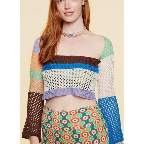 EARTHBOUND | Tops | Earthbound Colorful Crochet Cutout Crop Top Womens ...